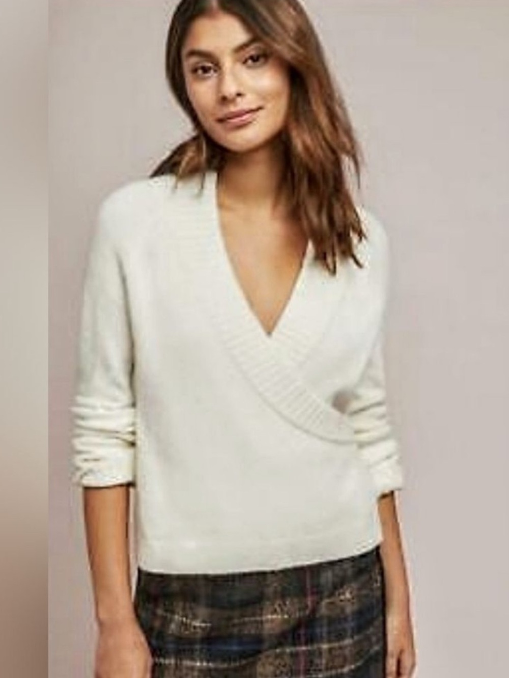 Anthropologie | Ett:twa Ivory V-neck Wrap Merino Wool Blend Sweater